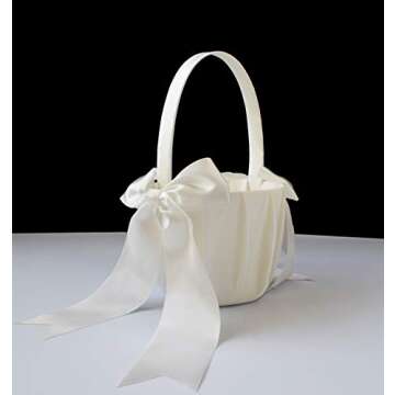 ATAILOVE 2 PCS Flower Girl Baskets Set- Cute Cherish Wedding Flower Baskets (Ivory)