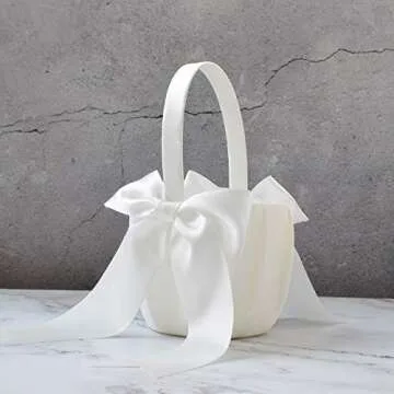 ATAILOVE 2 PCS Ivory Flower Girl Baskets for Weddings