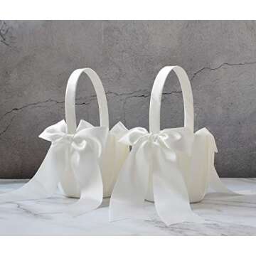 ATAILOVE 2 PCS Flower Girl Baskets Set- Cute Cherish Wedding Flower Baskets (Ivory)
