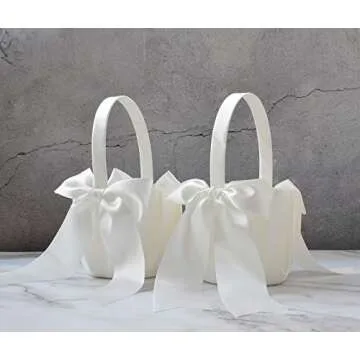 ATAILOVE 2 PCS Ivory Flower Girl Baskets for Weddings