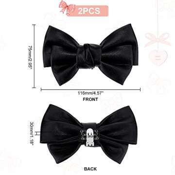 PH PandaHall 2pcs Bow Shoe Clips Leather Bow Large Shoe Clips Detachable Shoes Buckle Bowknot Shoe Decorations for Women Wedding Party Heels Flats Pumps, Shoe Accessories, Black, 4.57x2.95inch