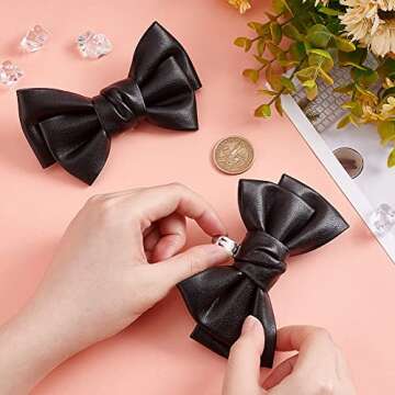 PH PandaHall 2pcs Bow Shoe Clips Leather Bow Large Shoe Clips Detachable Shoes Buckle Bowknot Shoe Decorations for Women Wedding Party Heels Flats Pumps, Shoe Accessories, Black, 4.57x2.95inch