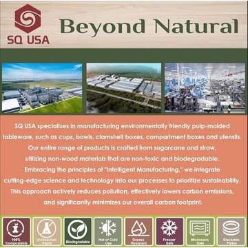 SQ USA Take Out Food Containers [BPI Certified], 9X9" 4-Compartment Meal Prep Lunch Bento Boxes with Lids, 25 Pack, Natural Disposable, Heavy Duty, Eco-Friendly, Biodegradable,Made of Bagasse