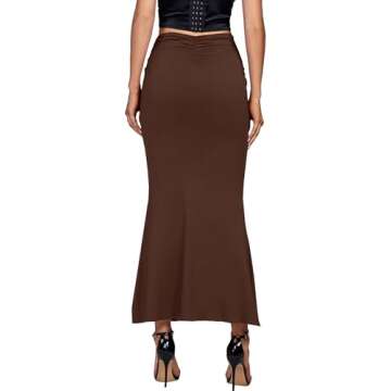 Umenlele Women's Casual High Waist Ruched Ribbed Stretchy Bodycon Long Maxi Skirt Brown Medium