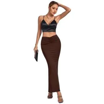 Umenlele Women's Ruched Maxi Skirt - Stylish & Comfy