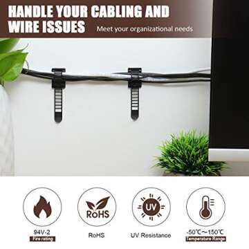 50Pcs Adjustable Adhesive Cable Management Clips, Nylon Cable Strap Ties Wire Clips Clamps Organizer with Strong Adhesive Tape, Extra Screw & Hole for Strong Fixation Home Office - 3.35 Inch Black