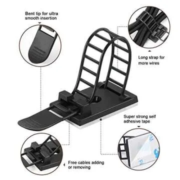 50Pcs Adjustable Adhesive Cable Management Clips, Nylon Cable Strap Ties Wire Clips Clamps Organizer with Strong Adhesive Tape, Extra Screw & Hole for Strong Fixation Home Office - 3.35 Inch Black