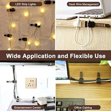 50Pcs Adjustable Adhesive Cable Management Clips, Nylon Cable Strap Ties Wire Clips Clamps Organizer with Strong Adhesive Tape, Extra Screw & Hole for Strong Fixation Home Office - 3.35 Inch Black