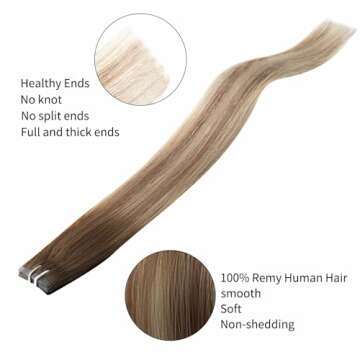FUBILI Seamless Clip in Hair Extensions PU Skin Weft Real Human Hair 30g 5pcs Balayage Walnut Brown to Ash Brown Mix Light Blonde Invisible clip in human hair Clip Real Hair 16 Inch