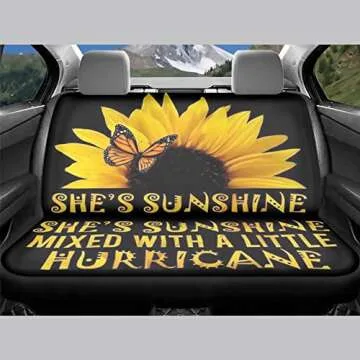 BIGCARJOB She's Sunshine Sunflower Car Seat Covers Full Set of 12 Pack Steering Wheel Cover for Women Gifts with Seat Belt Pads, Coasters,Vehicle Seat Cover,Fit Most Car SUV Van Truck