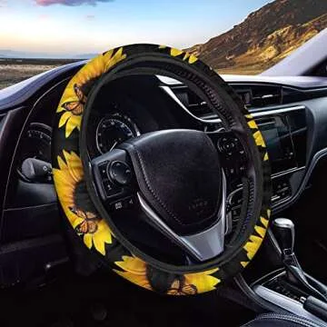 BIGCARJOB She's Sunshine Sunflower Car Seat Covers Full Set of 12 Pack Steering Wheel Cover for Women Gifts with Seat Belt Pads, Coasters,Vehicle Seat Cover,Fit Most Car SUV Van Truck