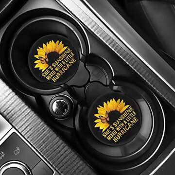BIGCARJOB She's Sunshine Sunflower Car Seat Covers Full Set of 12 Pack Steering Wheel Cover for Women Gifts with Seat Belt Pads, Coasters,Vehicle Seat Cover,Fit Most Car SUV Van Truck