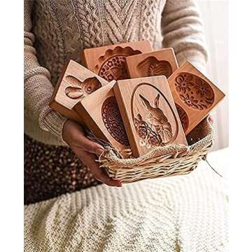 Wooden Cookie Molds, Wooden Cookie Biscuit Mold Baking Cookie Mold Wooden Carved Mold Cookie Cutter Embossing Mold, DIY Shapes Cookie Stamp,Gingerbread Mold