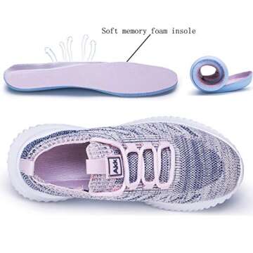 Akk Womens Athletic Walking Shoes - Memory Foam Lightweight Tennis Sports Shoes Gym Jogging Slip On Running Sneakers Grey-Pink Size 8.5