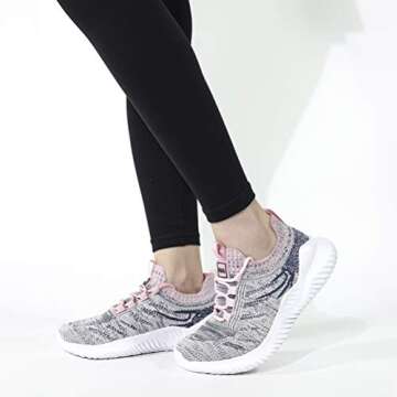 Akk Womens Athletic Walking Shoes - Memory Foam Lightweight Tennis Sports Shoes Gym Jogging Slip On Running Sneakers Grey-Pink Size 8.5