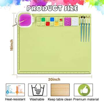Silicone Craft Mat, Nonstick Silicone Painting Mat 20"x 16" Silicone Art Mat with Cup and Paint Holder, Multipurpose Silicone Art Mat for Painting Clay Resin Casting