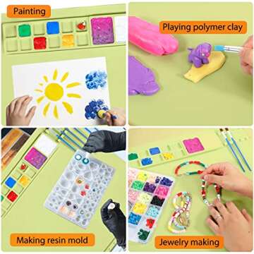 Silicone Craft Mat, Nonstick Silicone Painting Mat 20"x 16" Silicone Art Mat with Cup and Paint Holder, Multipurpose Silicone Art Mat for Painting Clay Resin Casting