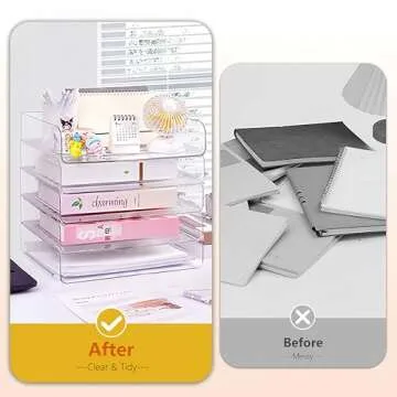 Gawerk Desk Organizer Stackable Desk Paper Letter Tray Organizer Office Desktop File Paper Holder Book Storage Organization Rack (Clear, 2 x Wide Entry)