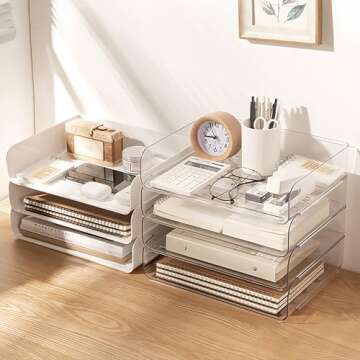 Gawerk Desk Organizer Stackable Desk Paper Letter Tray Organizer Office Desktop File Paper Holder Book Storage Organization Rack (Clear, 2 x Wide Entry)