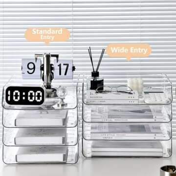 Gawerk Desk Organizer Stackable Desk Paper Letter Tray Organizer Office Desktop File Paper Holder Book Storage Organization Rack (Clear, 2 x Wide Entry)