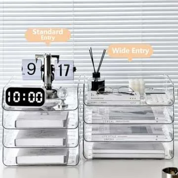 Gawerk Desk Organizer Stackable Desk Paper Letter Tray Organizer Office Desktop File Paper Holder Book Storage Organization Rack (Clear, 2 x Wide Entry)