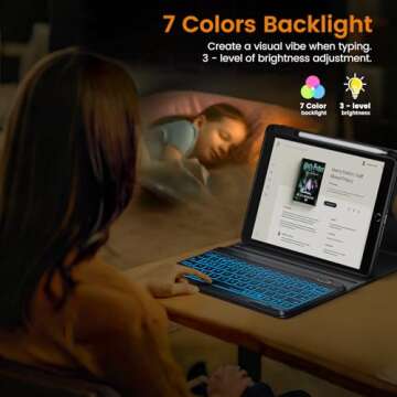 Compatible with iPad Air 11 inch M2/ 10.9'' Air 5th 4th/ Pro 11 4th/3rd/2nd/1st Gen Case with Keyboard - 7-Color Backlit Wireless Detachable Folio Cover with Pencil Holder for iPad Air 6/5/4 - Black