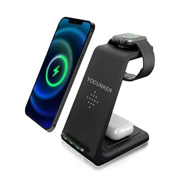 Wireless Charger iPhone,YOCUNKER 3 in 1 Qi Fast Wireless Charging Station Stand Dock for Multiple Devices Apple Watch Series 7/SE/6/5/4/3/2, Airpods 3/Pro/2,iPhone 14/13/12/11 Pro Max/X/XR (Black)