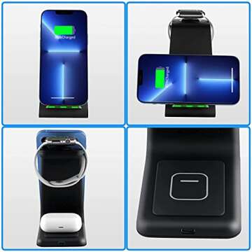 Wireless Charger iPhone,YOCUNKER 3 in 1 Qi Fast Wireless Charging Station Stand Dock for Multiple Devices Apple Watch Series 7/SE/6/5/4/3/2, Airpods 3/Pro/2,iPhone 14/13/12/11 Pro Max/X/XR (Black)