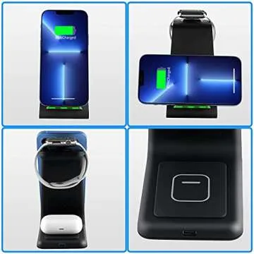 Wireless Charger iPhone,YOCUNKER 3 in 1 Qi Fast Wireless Charging Station Stand Dock for Multiple Devices Apple Watch Series 7/SE/6/5/4/3/2, Airpods 3/Pro/2,iPhone 14/13/12/11 Pro Max/X/XR (Black)