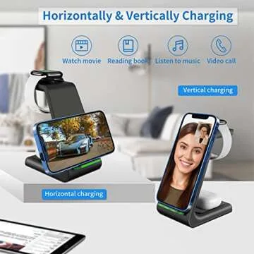 Wireless Charger iPhone,YOCUNKER 3 in 1 Qi Fast Wireless Charging Station Stand Dock for Multiple Devices Apple Watch Series 7/SE/6/5/4/3/2, Airpods 3/Pro/2,iPhone 14/13/12/11 Pro Max/X/XR (Black)