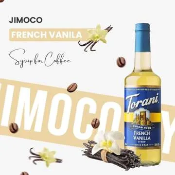 Sugar Free French Vanilla Syrup for Coffee 25.4 Ounces Coffee Syrups and Flavors with Jimoco Pump Syrup Dispenser