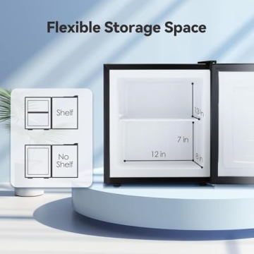 LHRIVER 1.1 Cu.ft Upright Freezer, Compact Mini Freezer with Removable Shelves, Adjustable Thermostat, Reversible Door Hinge, Quiet Small Freezer Upright for Home/Office/Kitchen/Dorm (Silver)