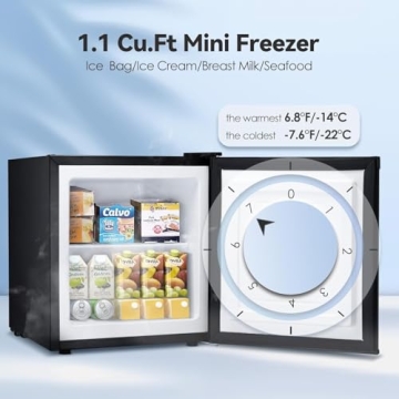 LHRIVER 1.1 Cu.ft Upright Freezer, Compact Mini Freezer with Removable Shelves, Adjustable Thermostat, Reversible Door Hinge, Quiet Small Freezer Upright for Home/Office/Kitchen/Dorm (Silver)