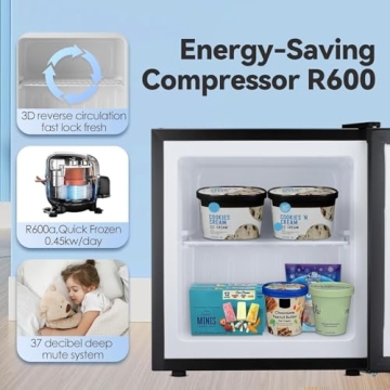 LHRIVER 1.1 Cu.ft Upright Freezer, Compact Mini Freezer with Removable Shelves, Adjustable Thermostat, Reversible Door Hinge, Quiet Small Freezer Upright for Home/Office/Kitchen/Dorm (Silver)