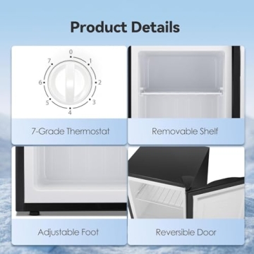 LHRIVER 1.1 Cu.ft Upright Freezer, Compact Mini Freezer with Removable Shelves, Adjustable Thermostat, Reversible Door Hinge, Quiet Small Freezer Upright for Home/Office/Kitchen/Dorm (Silver)