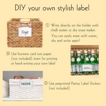 Trohestar Basket Labels Clip on | Label Holders for Basket or Storage Bins Includes Black Chalk Markers (30 White Holders + 4 Black Chalk Makers)