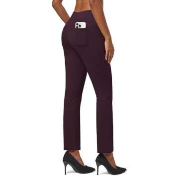Willit Women's Yoga Dress Pants Stretch Business Work Casual Pants High Waisted Cropped Office Pants 27" Burgundy S