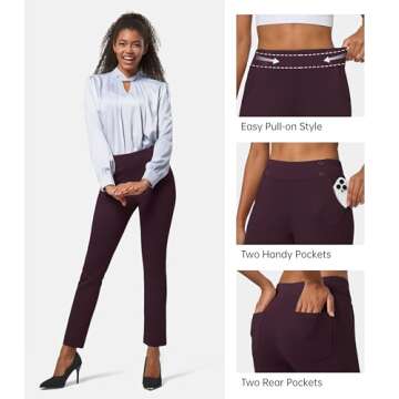 Willit Women's Yoga Dress Pants Stretch Business Work Casual Pants High Waisted Cropped Office Pants 27" Burgundy S