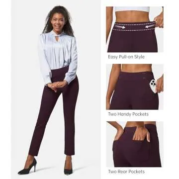 Willit Women's Yoga Dress Pants Stretch Business Work Casual Pants High Waisted Cropped Office Pants 27" Burgundy S
