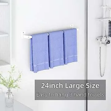 Bathroom Towel Bar, 24 Inch Towel Racks for Bathroom Wall Mounted, Heavy Duty Bath Hand Towel Holder Organizer, Modern Home Decor Towel Rod Bathroom Hardware Accessories, White