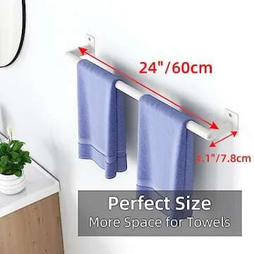 Bathroom Towel Bar, 24 Inch Towel Racks for Bathroom Wall Mounted, Heavy Duty Bath Hand Towel Holder Organizer, Modern Home Decor Towel Rod Bathroom Hardware Accessories, White