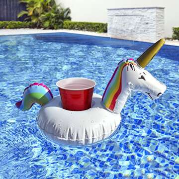 GoFloats Inflatable Unicorn Pool and Hot Tub Drink Holders - 3 Pack