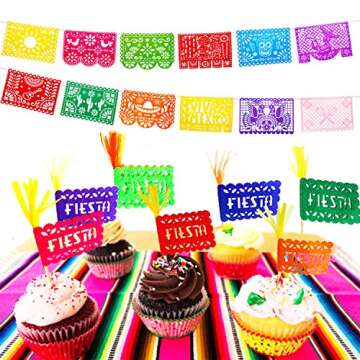 18pcs Papel Picado Banner Decorations Large Felt Mexican Fiesta Banners for Fiesta Mexican Party Cinco De Mayo Day of the Dead Altar de Ofrendas Dia De Muertos Decorations