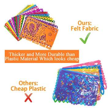 18pcs Papel Picado Banner Decorations Large Felt Mexican Fiesta Banners for Fiesta Mexican Party Cinco De Mayo Day of the Dead Altar de Ofrendas Dia De Muertos Decorations
