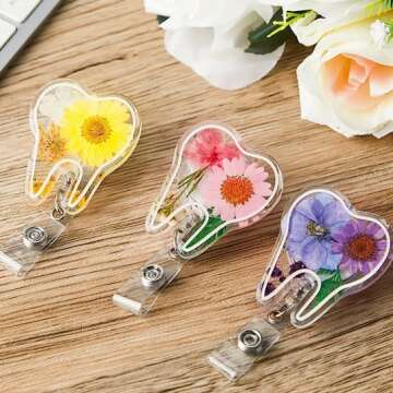 Pressed Flower Tooth Badge - Unique Enamel Pin