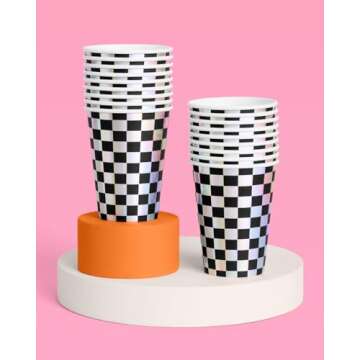 Checkered Black + Iridescent Disposable Party Cups - 50 Pack