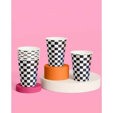 Checkered Black + Iridescent Disposable Party Cups - 50 Pack