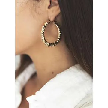 Barzel 18k Gold Plated Bamboo Hoop Earrings for Women, 40MM X 40MM - Made In Brazil