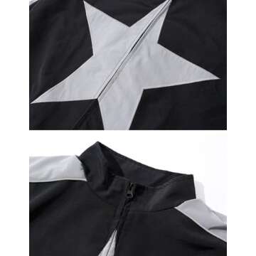 Aelfric Eden Reflective Stripe Star Zipper Jacket Graphic Oversized Lightweight Jacket Casual Comfy Soft Coats