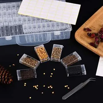 64 Slots Seed Storage Box with Labels and Tweezers